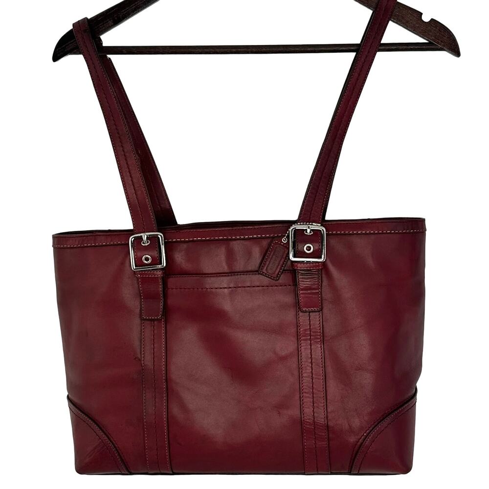 Coach F0849-F12609 Large Bergundy Leather Tote Silver Hardware - Flawed
